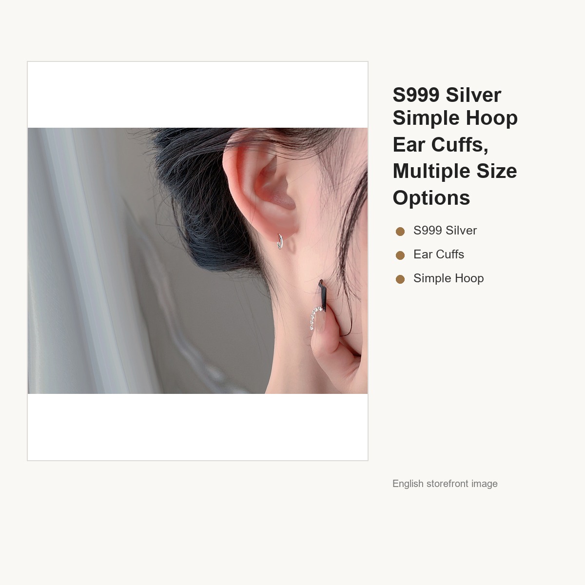 S999 Silver Simple Hoop Ear Cuffs, Multiple Size Options gallery image 4