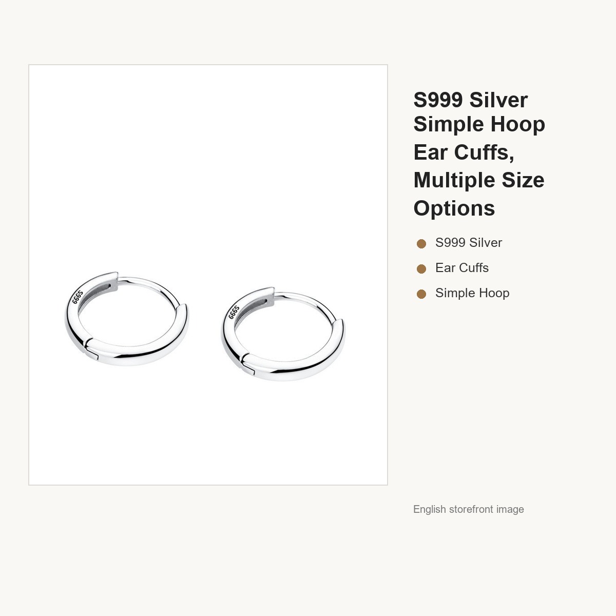 S999 Silver Simple Hoop Ear Cuffs, Multiple Size Options gallery image 5