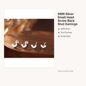 S999 Silver Small Heart Screw Back Stud Earrings for Women gallery image 1