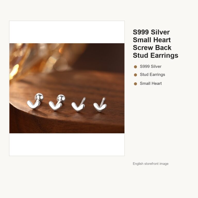 S999 Silver Small Heart Screw Back Stud Earrings for Women gallery image 1