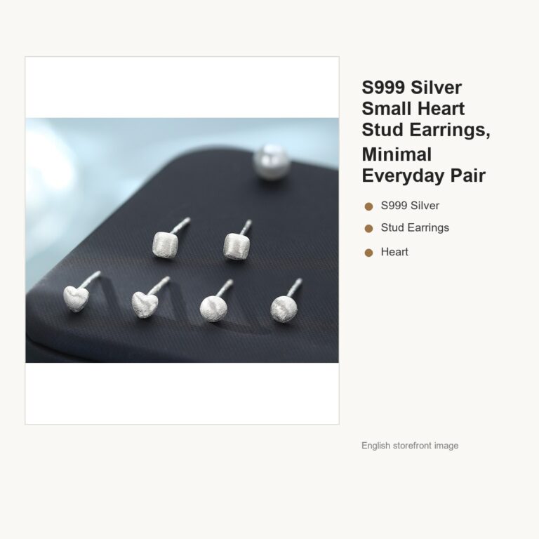 S999 Silver Small Heart Stud Earrings, Minimal Everyday Pair gallery image 1