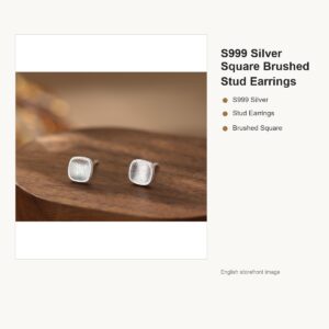 S999 Silver Square Brushed Stud Earrings for Women gallery image 1