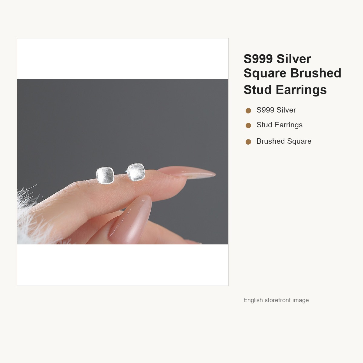 S999 Silver Square Brushed Stud Earrings for Women gallery image 2