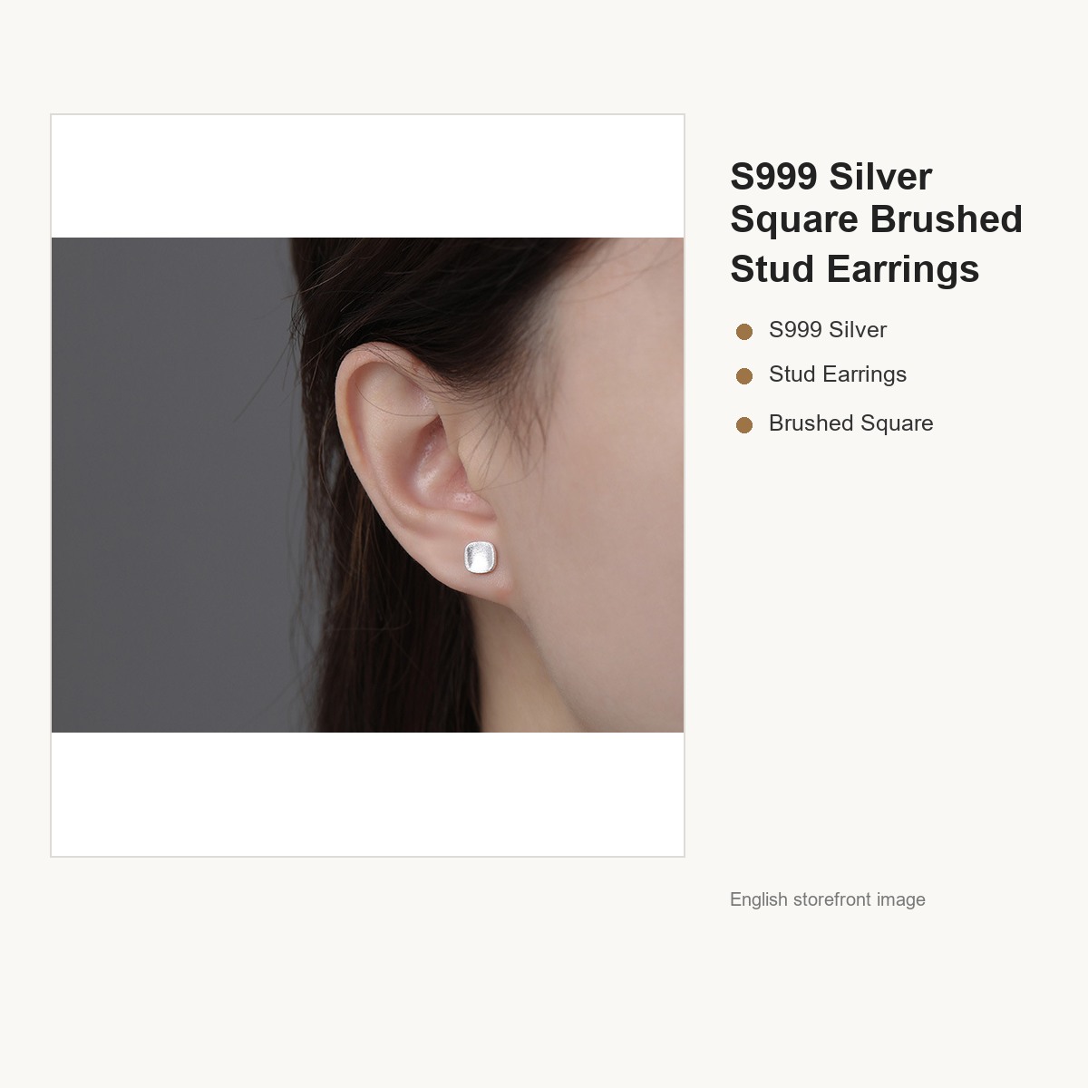 S999 Silver Square Brushed Stud Earrings for Women gallery image 3