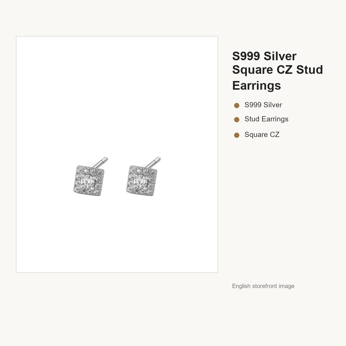 S999 Silver Square CZ Stud Earrings for Women gallery image 5