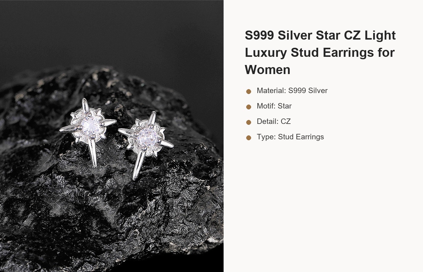 S999 Silver Star CZ Light Luxury Stud Earrings for Women detail image