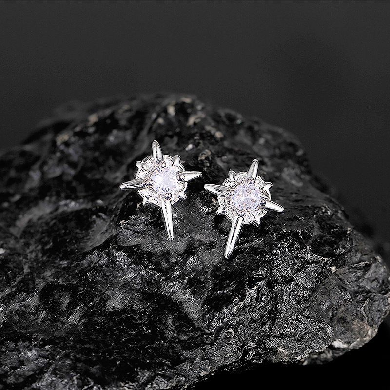 S999 Silver Star CZ Light Luxury Stud Earrings for Women main image 2