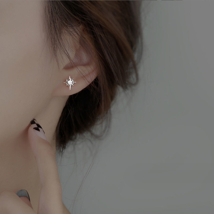 S999 Silver Star CZ Light Luxury Stud Earrings for Women main image 4
