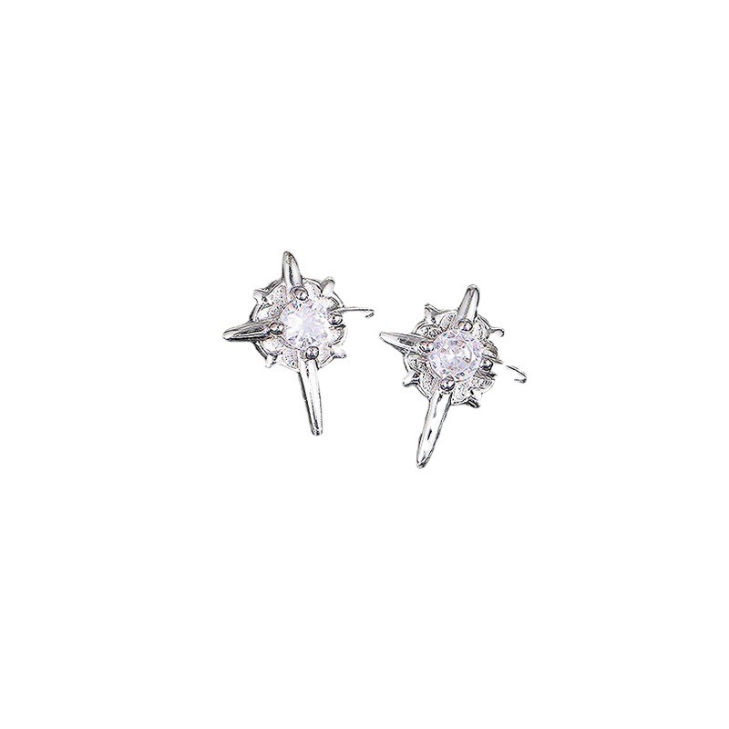 S999 Silver Star CZ Light Luxury Stud Earrings for Women main image 5