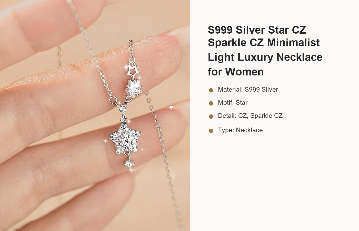 S999 Silver Star CZ Sparkle CZ Minimalist Light Luxury Necklace for Women detail image