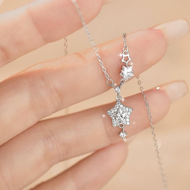 S999 Silver Star CZ Sparkle CZ Minimalist Light Luxury Necklace for Women main image 2