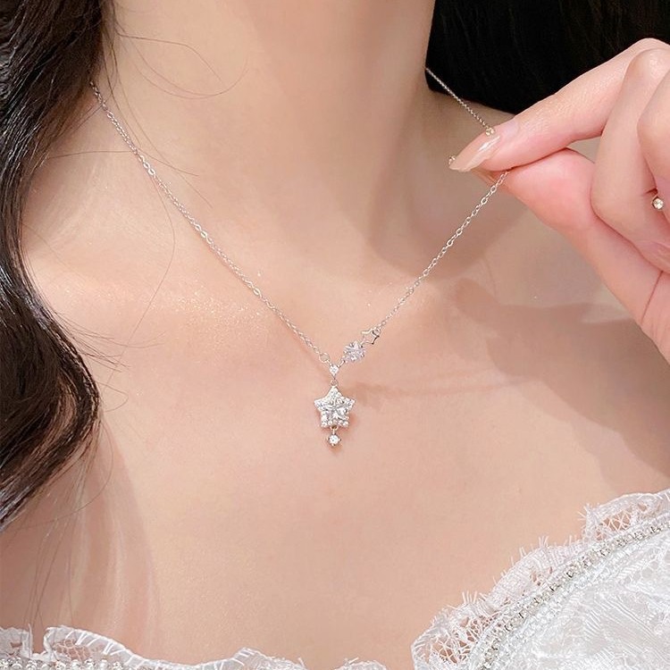 S999 Silver Star CZ Sparkle CZ Minimalist Light Luxury Necklace for Women main image 3