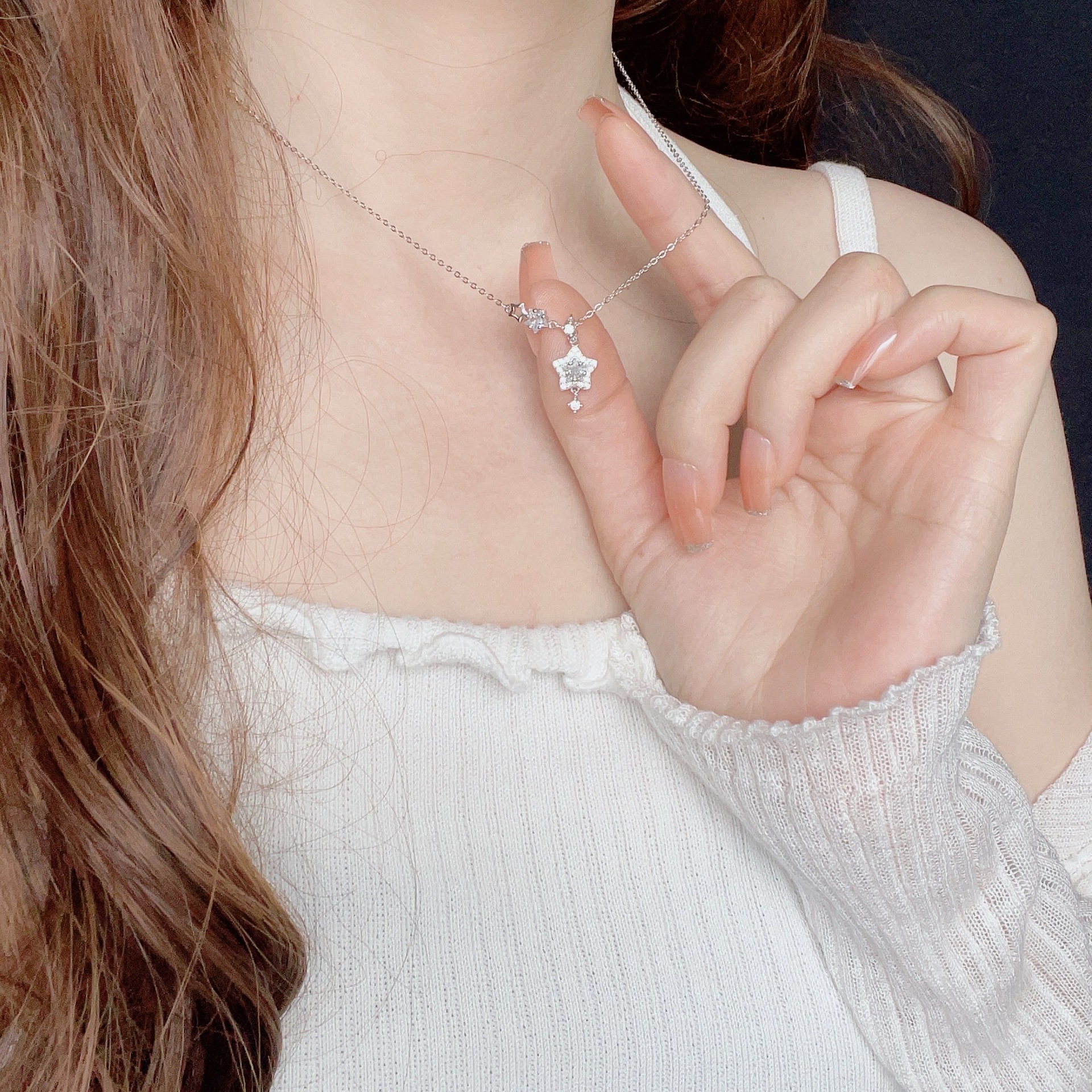 S999 Silver Star CZ Sparkle CZ Minimalist Light Luxury Necklace for Women main image 4