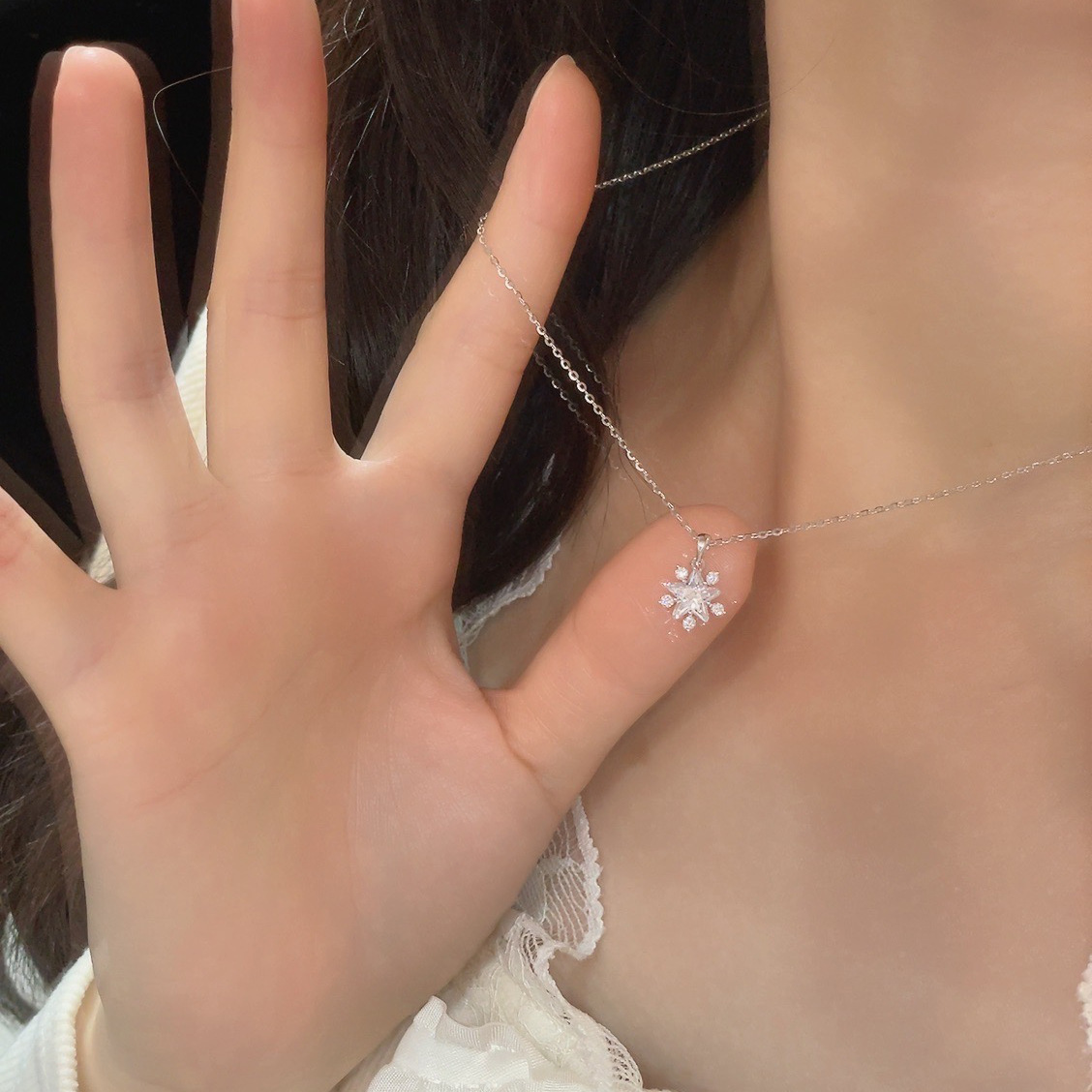 S999 Silver Star CZ Light Luxury Micro Pave Collarbone Chain Necklace for Women product image 3