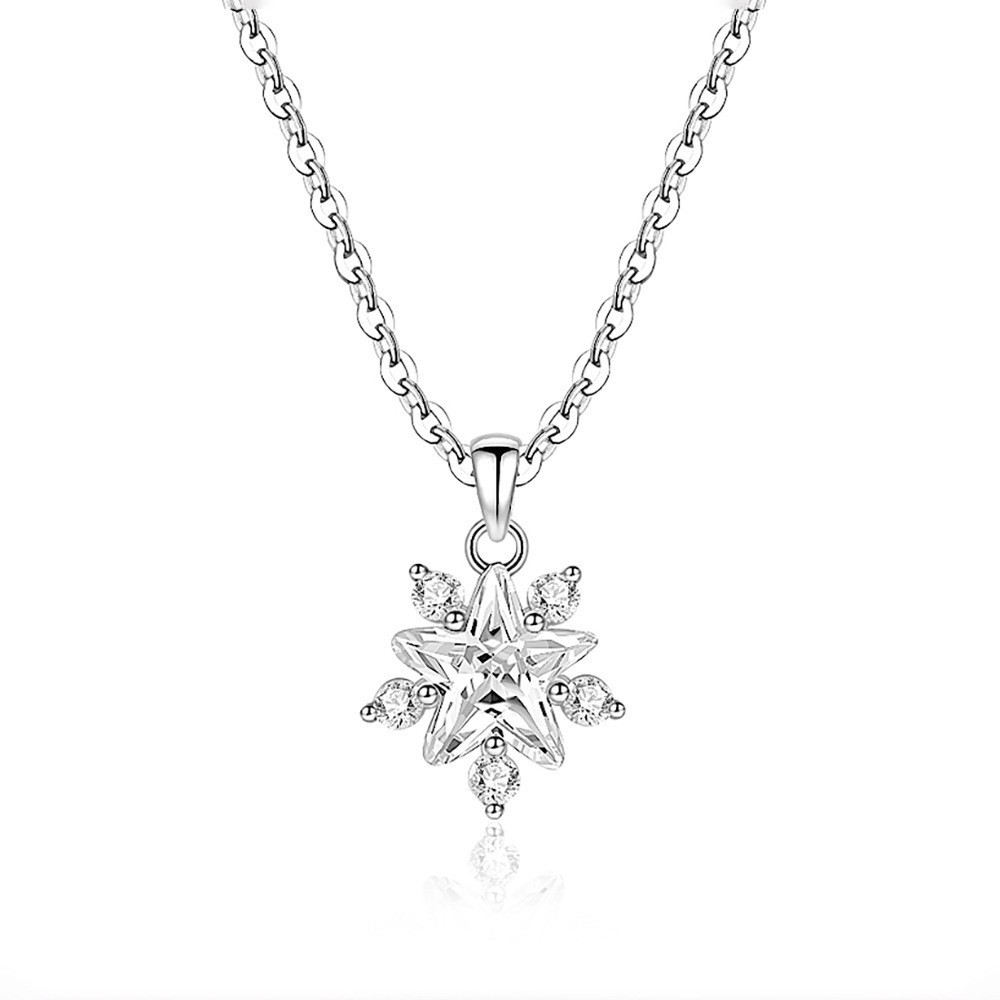 S999 Silver Star CZ Light Luxury Micro Pave Collarbone Chain Necklace for Women product image 5