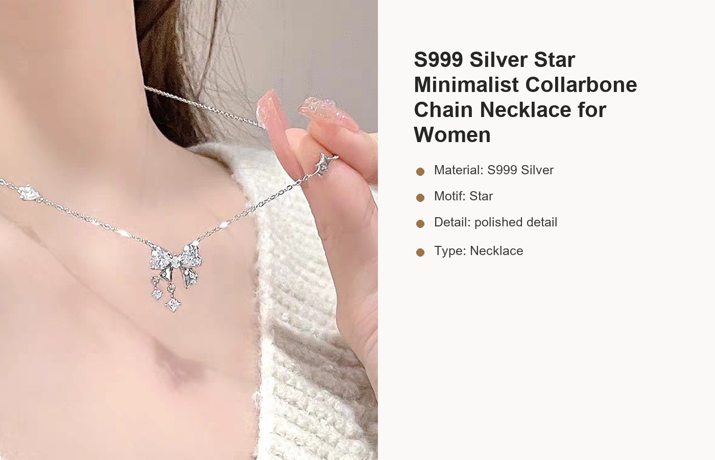 S999 Silver Star Minimalist Collarbone Chain Necklace for Women detail image