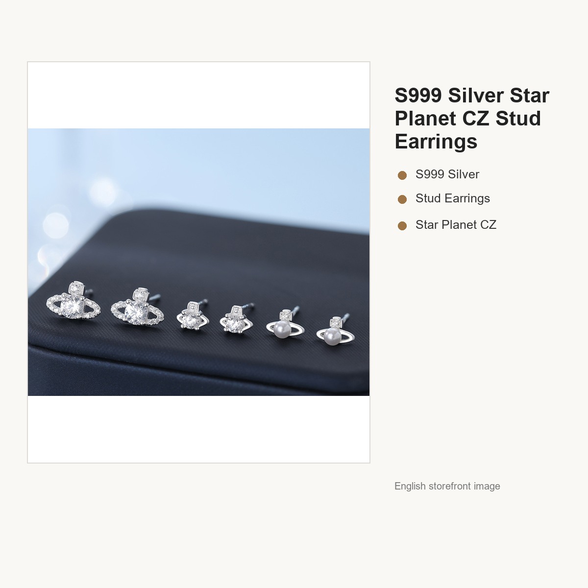 S999 Silver Star Planet CZ Stud Earrings for Women gallery image 1