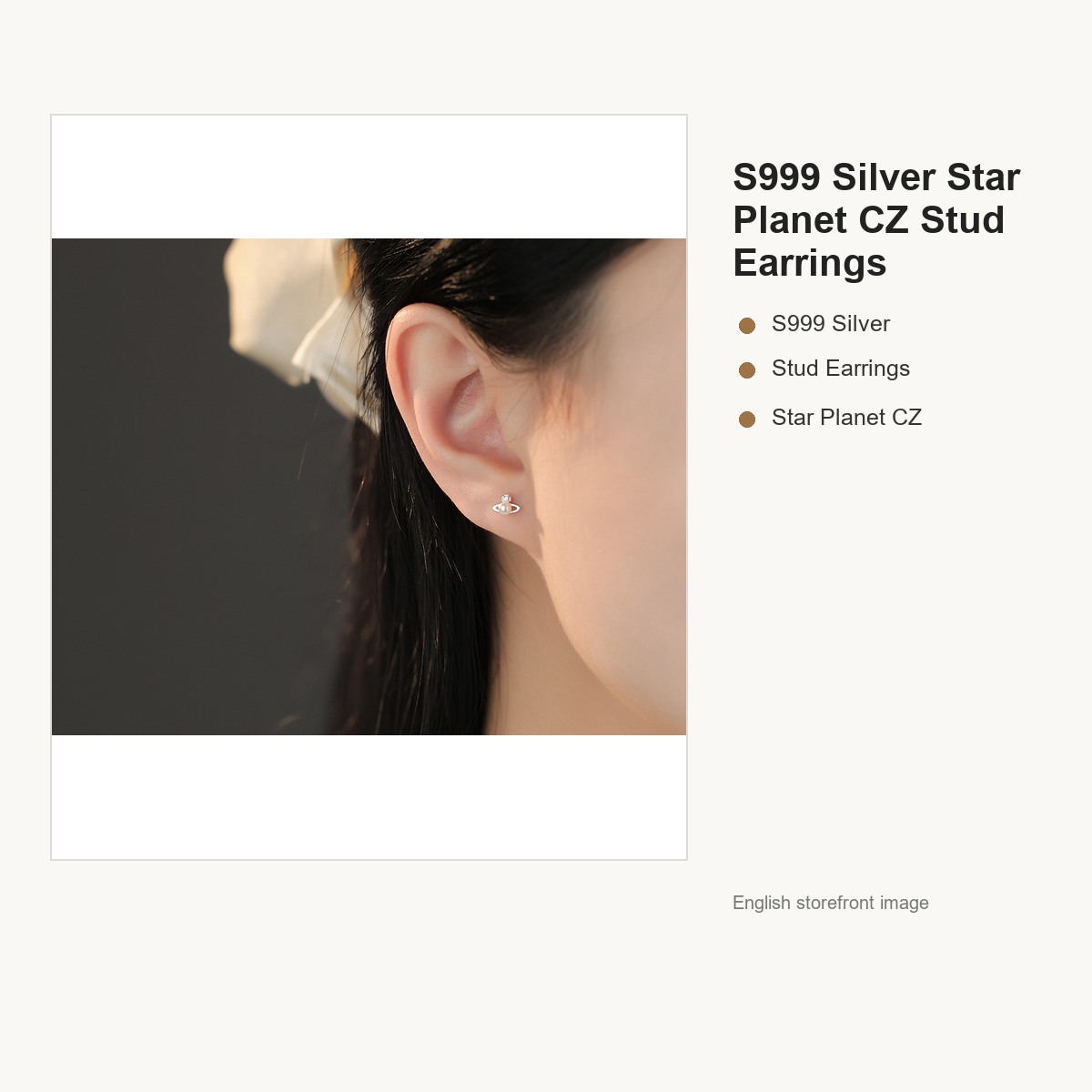 S999 Silver Star Planet CZ Stud Earrings for Women gallery image 3