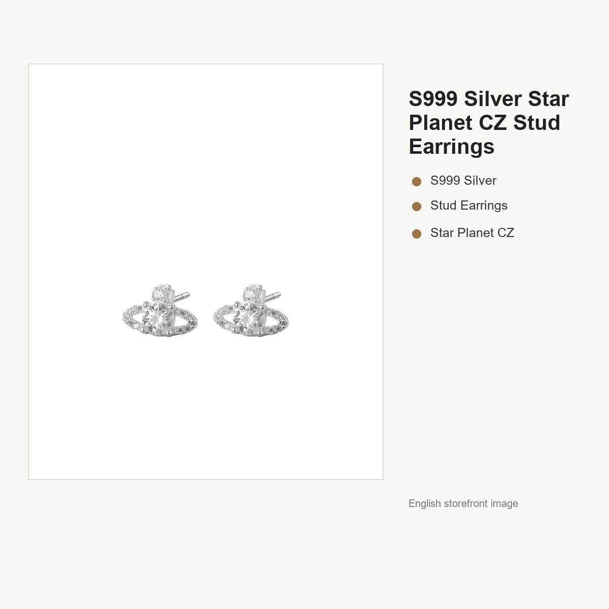 S999 Silver Star Planet CZ Stud Earrings for Women gallery image 5