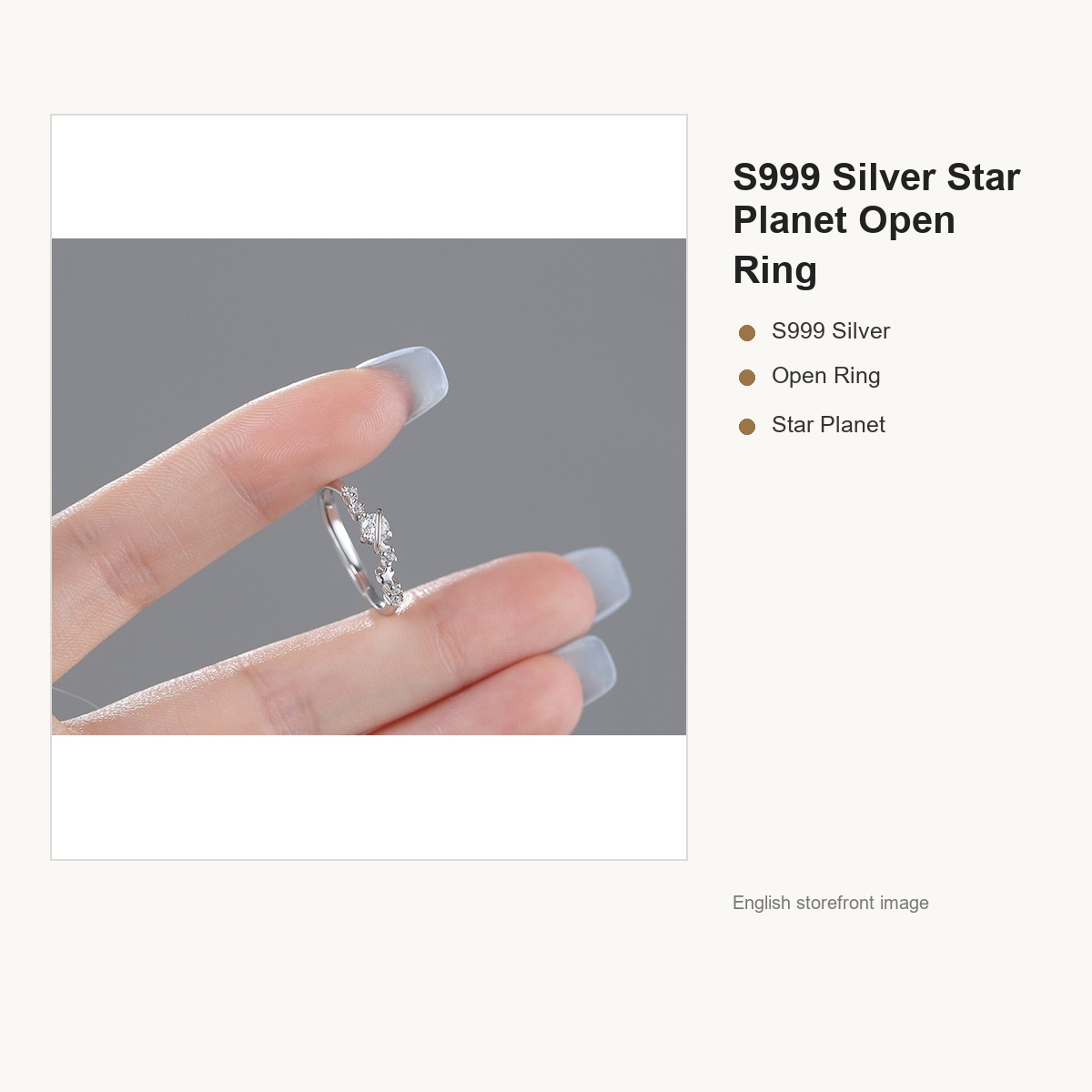 S999 Silver Star Planet Open Ring for Women gallery image 2