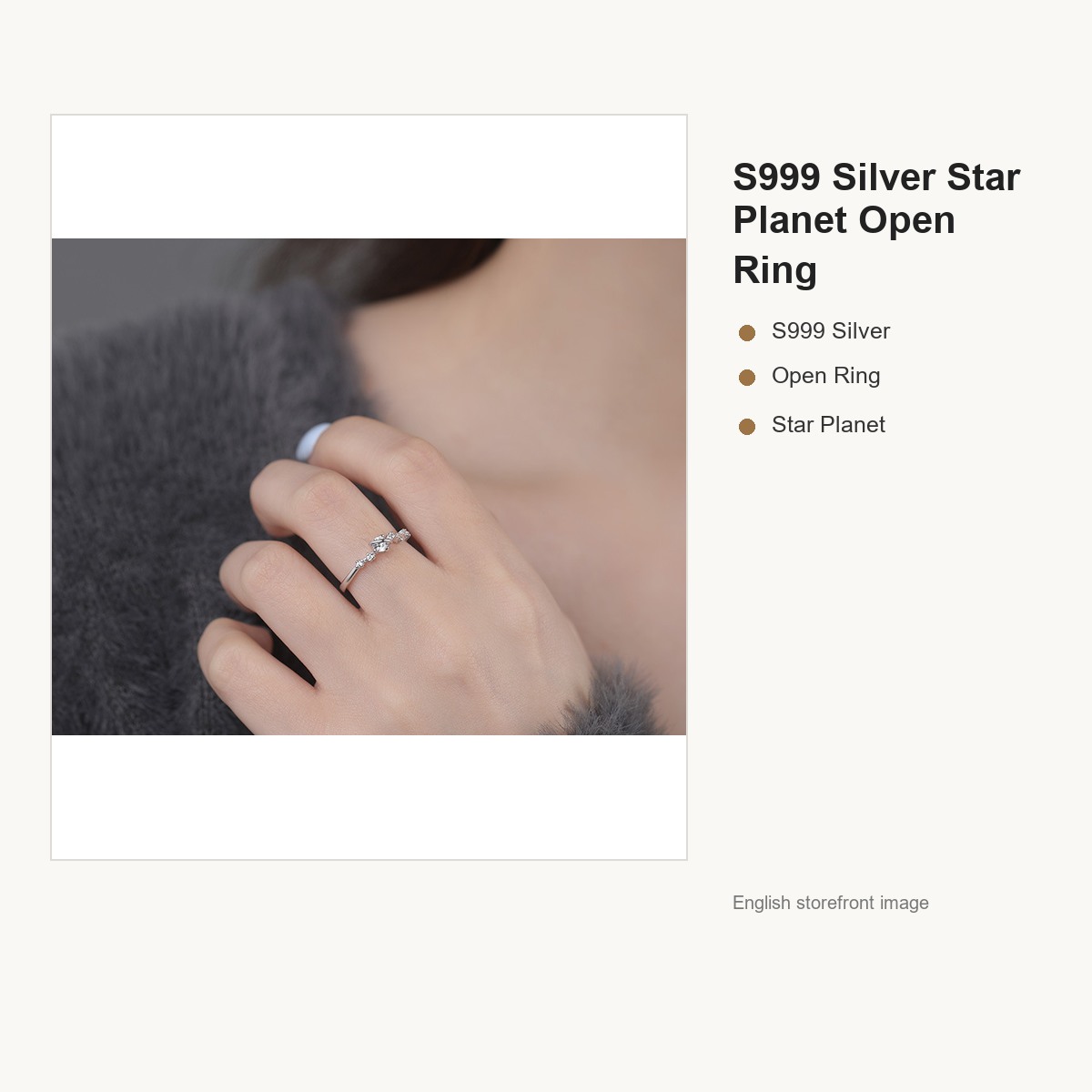 S999 Silver Star Planet Open Ring for Women gallery image 3