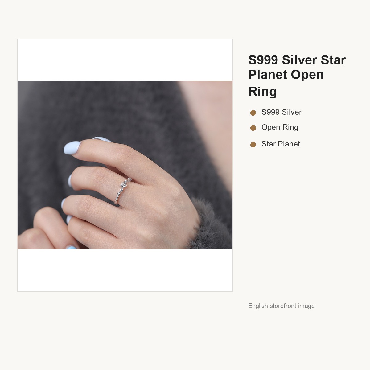 S999 Silver Star Planet Open Ring for Women gallery image 4