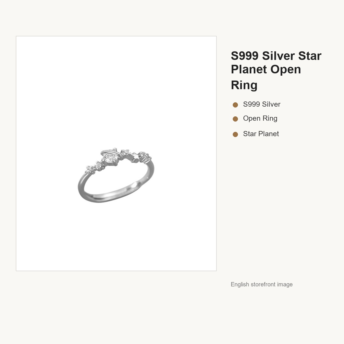 S999 Silver Star Planet Open Ring for Women gallery image 5