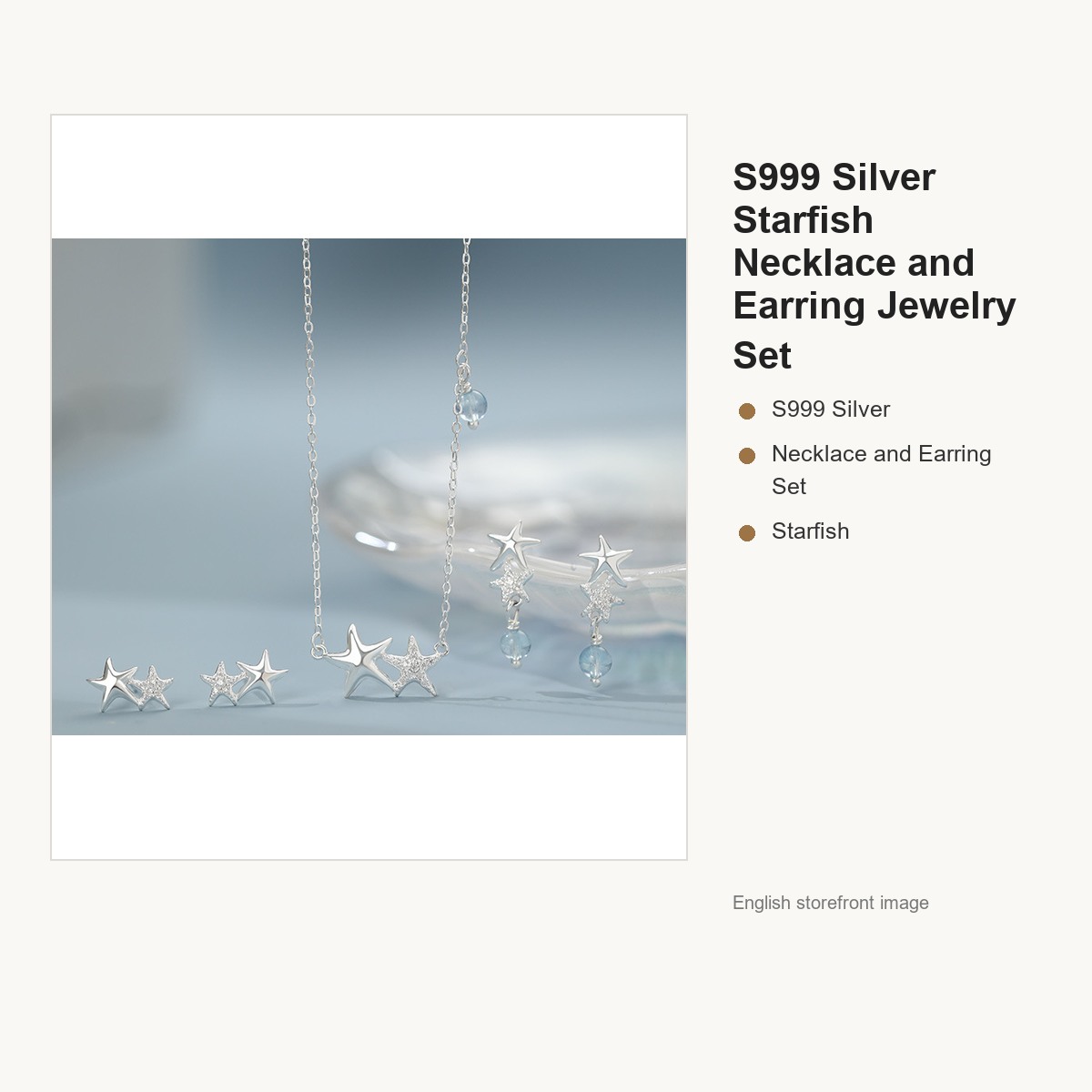 S999 Silver Starfish Necklace and Earring Jewelry Set gallery image 1