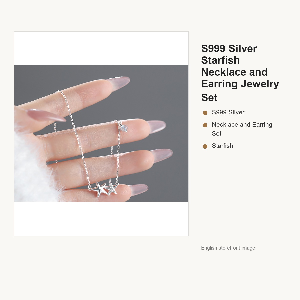 S999 Silver Starfish Necklace and Earring Jewelry Set gallery image 2