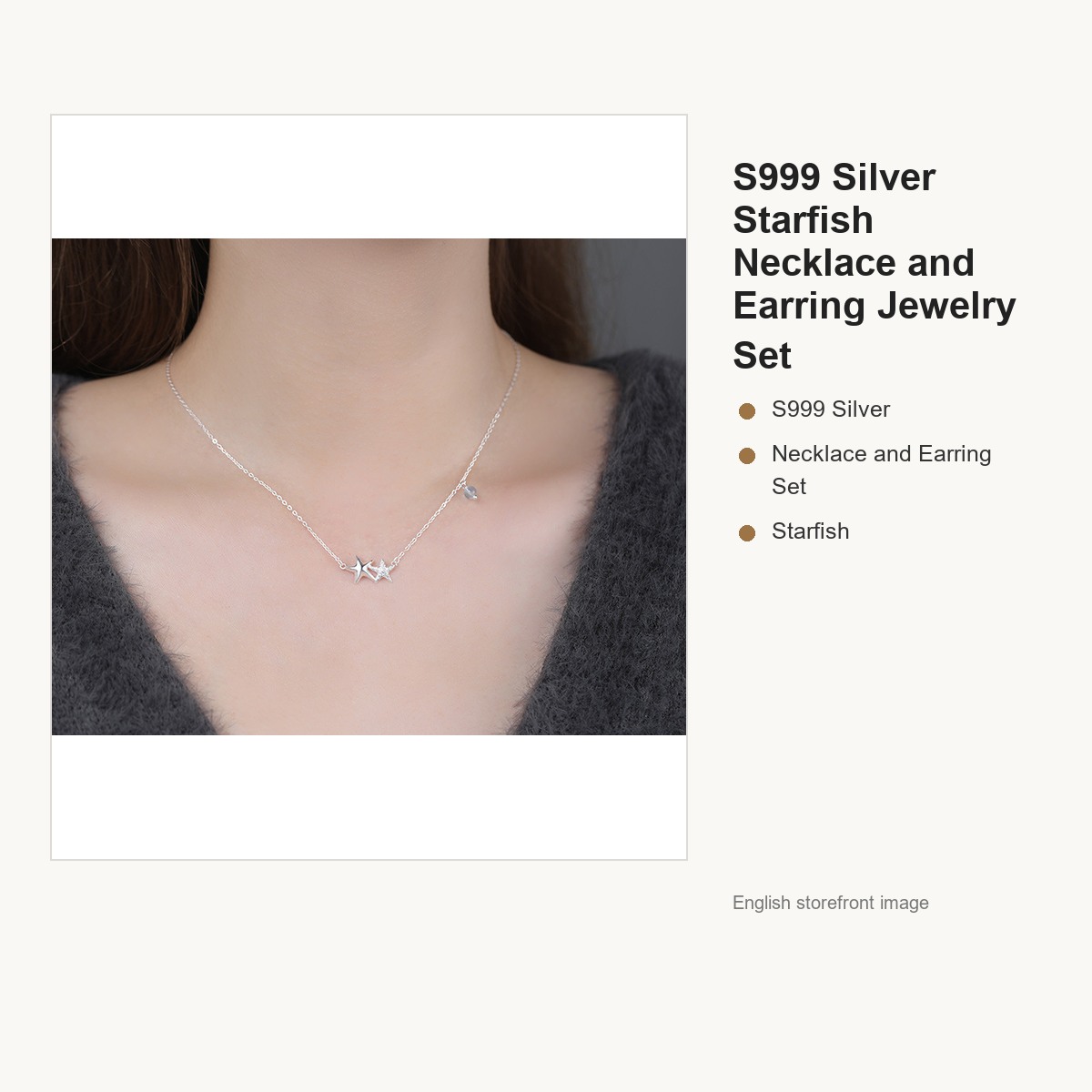 S999 Silver Starfish Necklace and Earring Jewelry Set gallery image 4