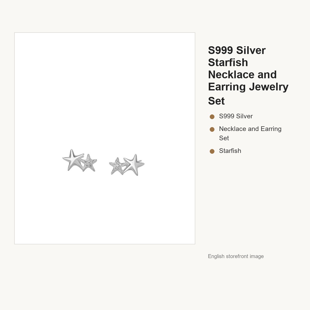 S999 Silver Starfish Necklace and Earring Jewelry Set gallery image 5