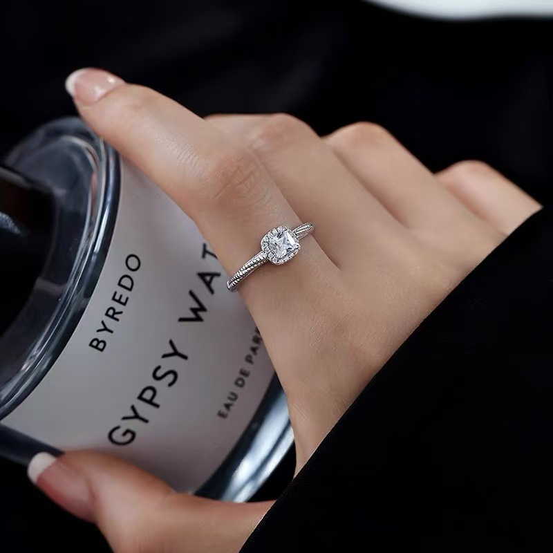 S999 Silver Sugar Cube Full CZ Light Luxury Ring for Women main image 1