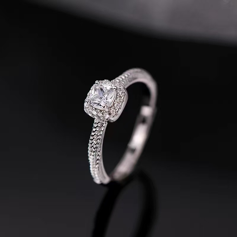 S999 Silver Sugar Cube Full CZ Light Luxury Ring for Women main image 2