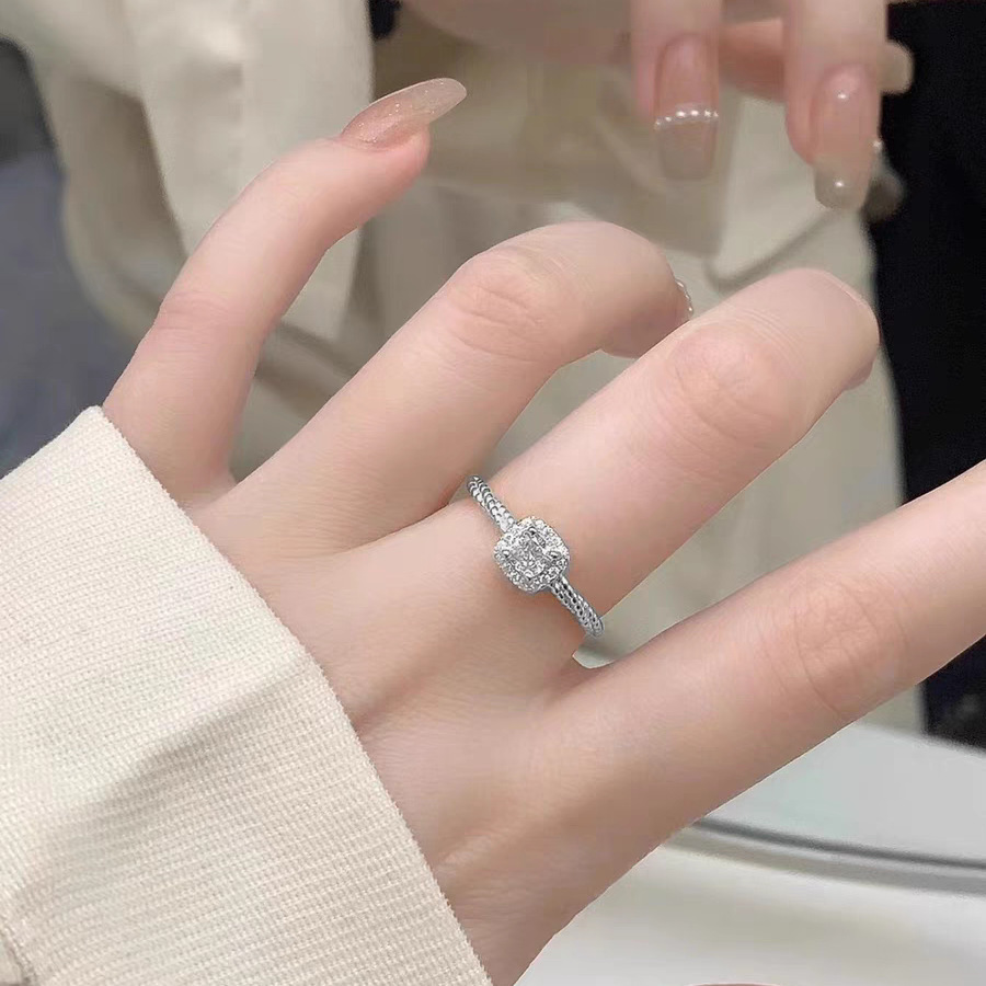 S999 Silver Sugar Cube Full CZ Light Luxury Ring for Women main image 3