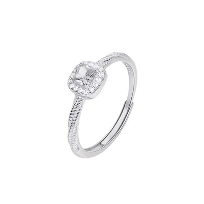 S999 Silver Sugar Cube Full CZ Light Luxury Ring for Women main image 5