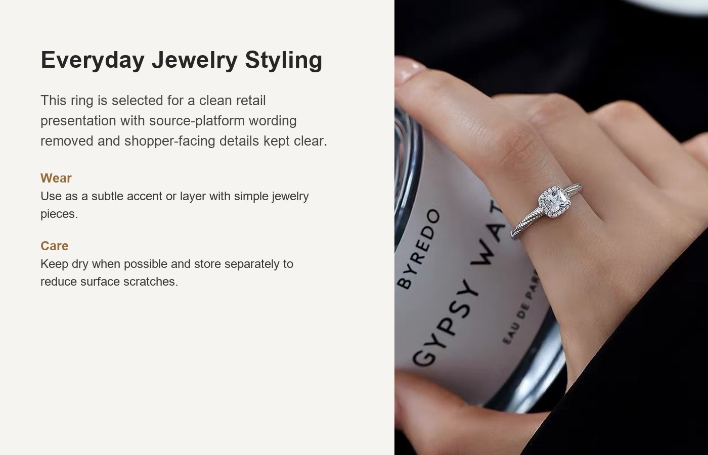 S999 Silver Sugar Cube Full CZ Light Luxury Ring for Women detail image