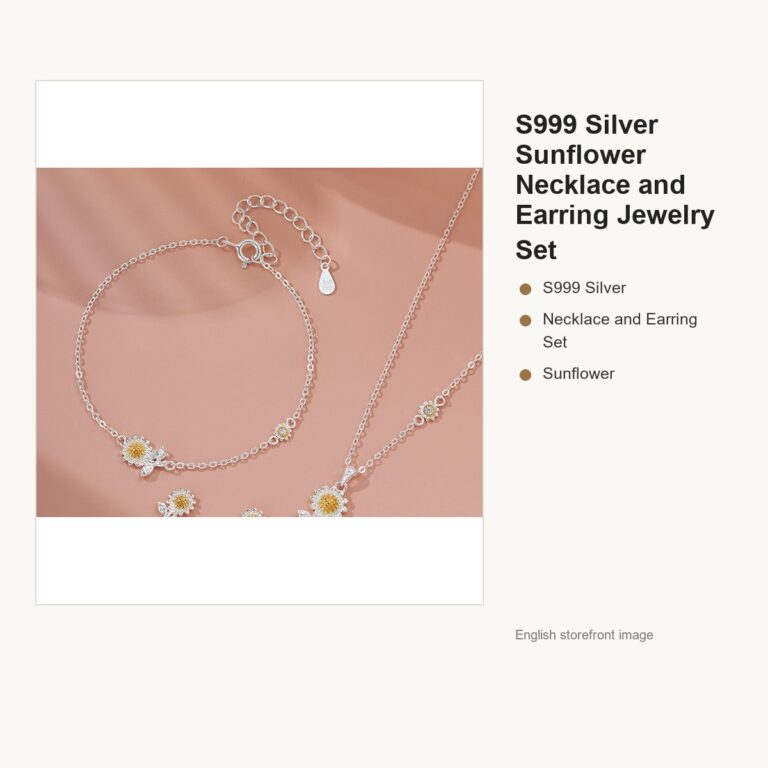 S999 Silver Sunflower Necklace and Earring Jewelry Set gallery image 1
