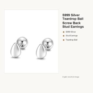 S999 Silver Teardrop Ball Screw Back Stud Earrings gallery image 1