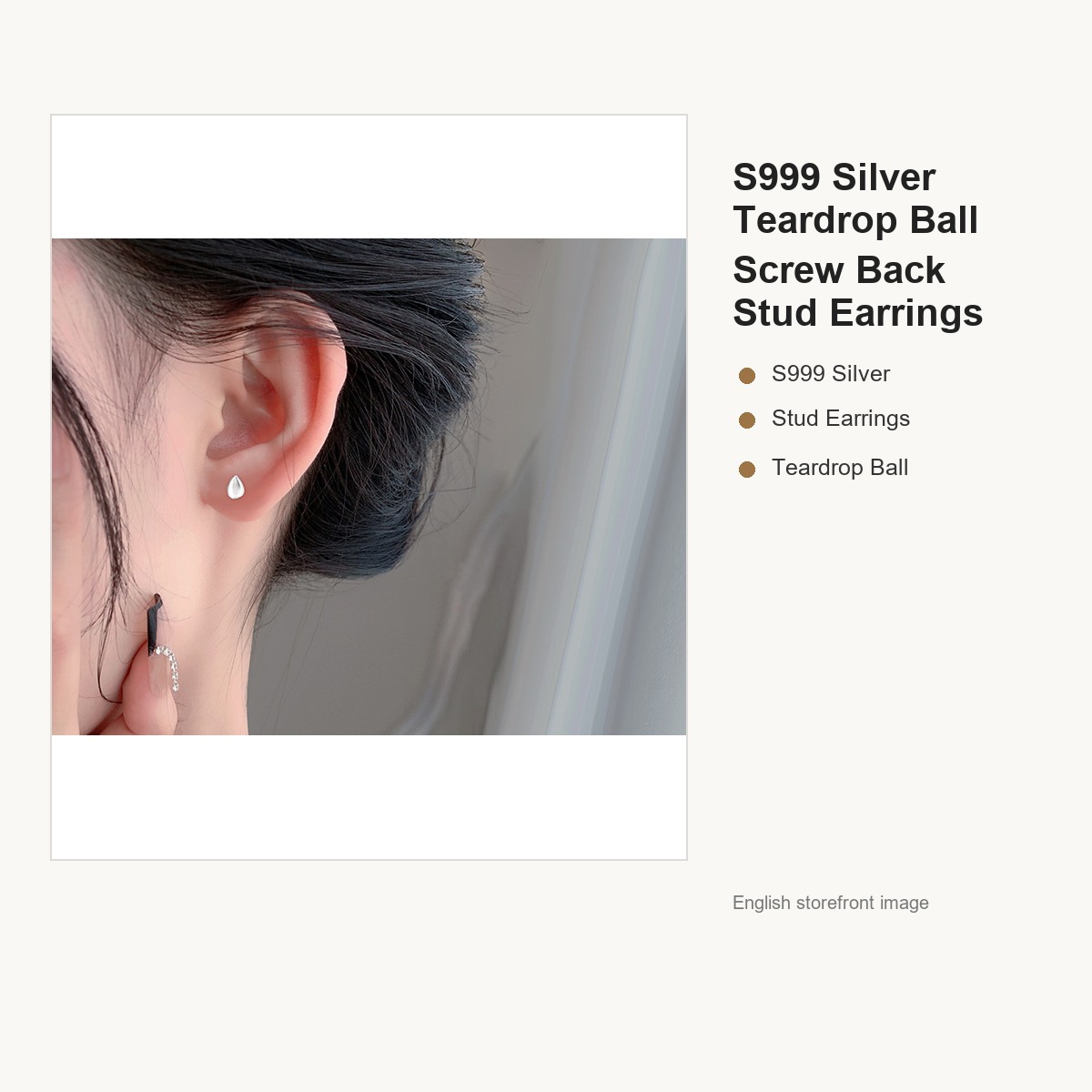S999 Silver Teardrop Ball Screw Back Stud Earrings gallery image 3