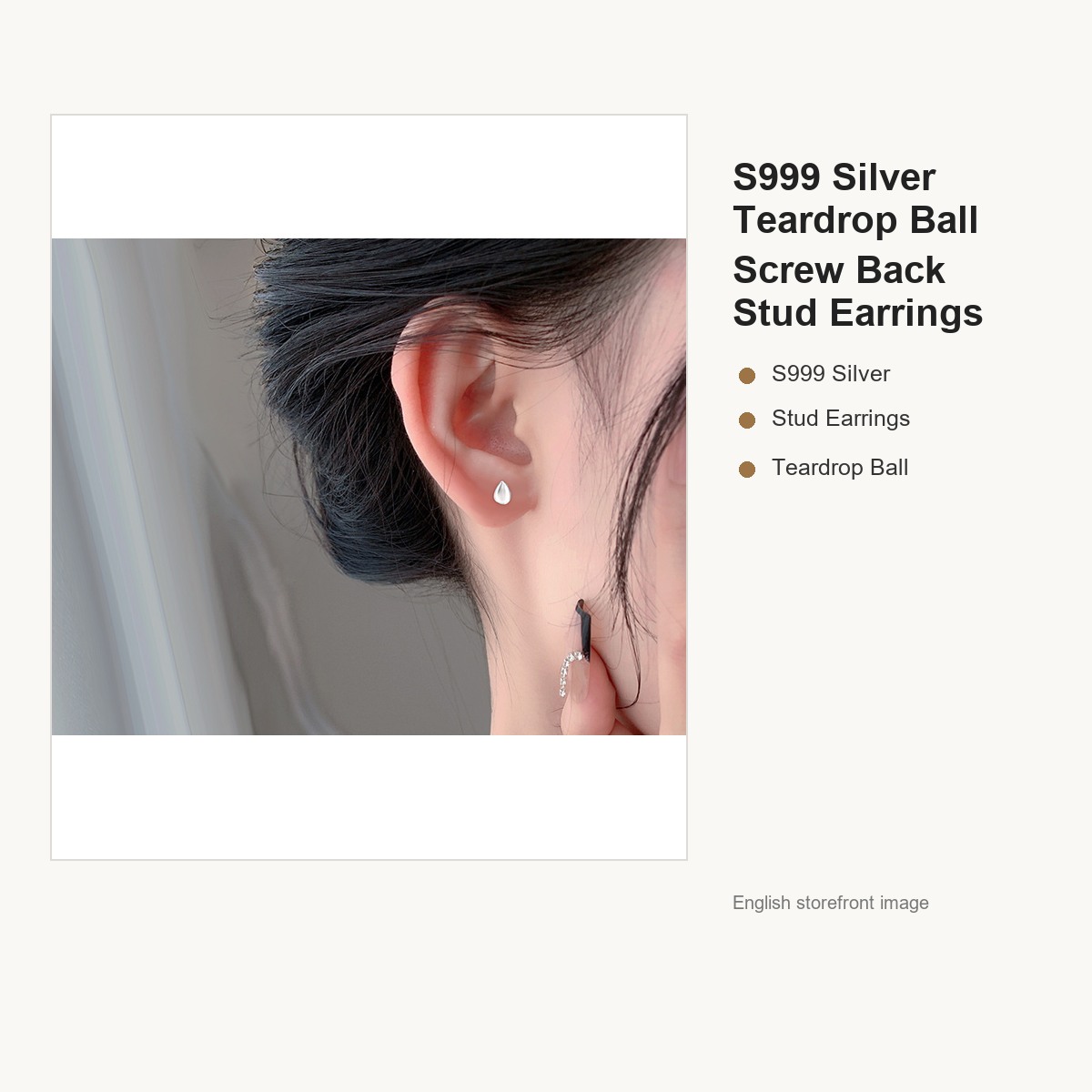 S999 Silver Teardrop Ball Screw Back Stud Earrings gallery image 4