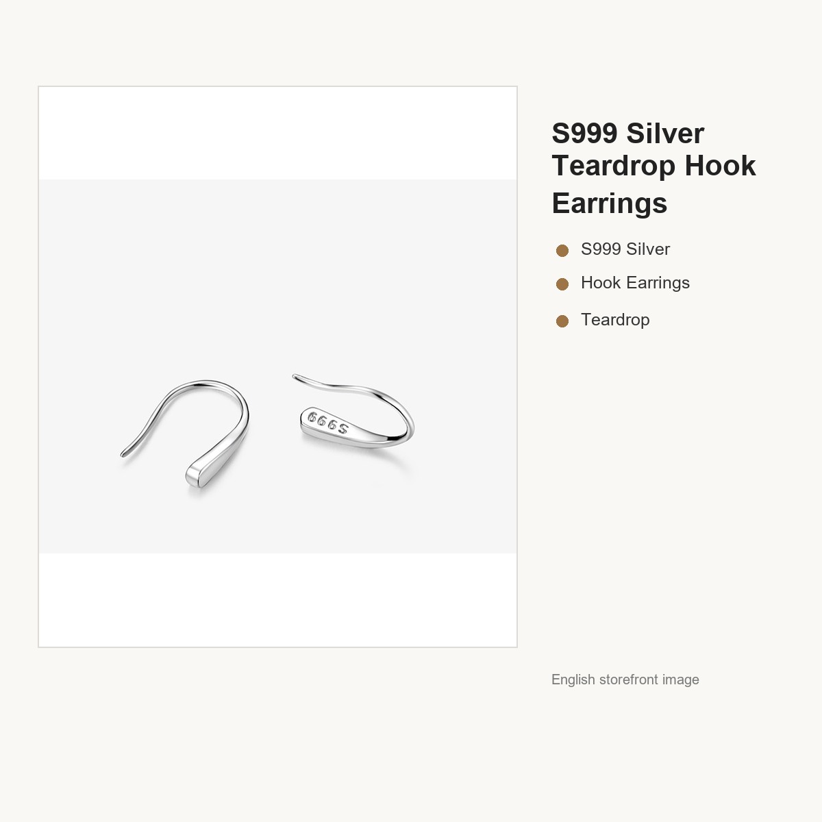 S999 Silver Teardrop Hook Earrings for Women gallery image 2