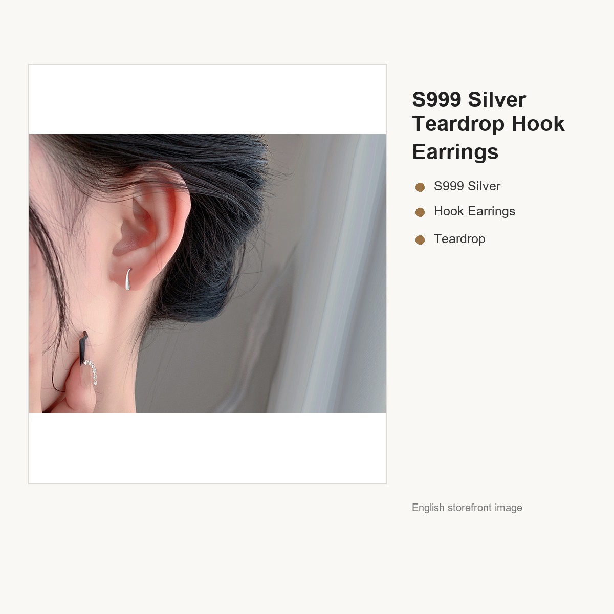 S999 Silver Teardrop Hook Earrings for Women gallery image 3