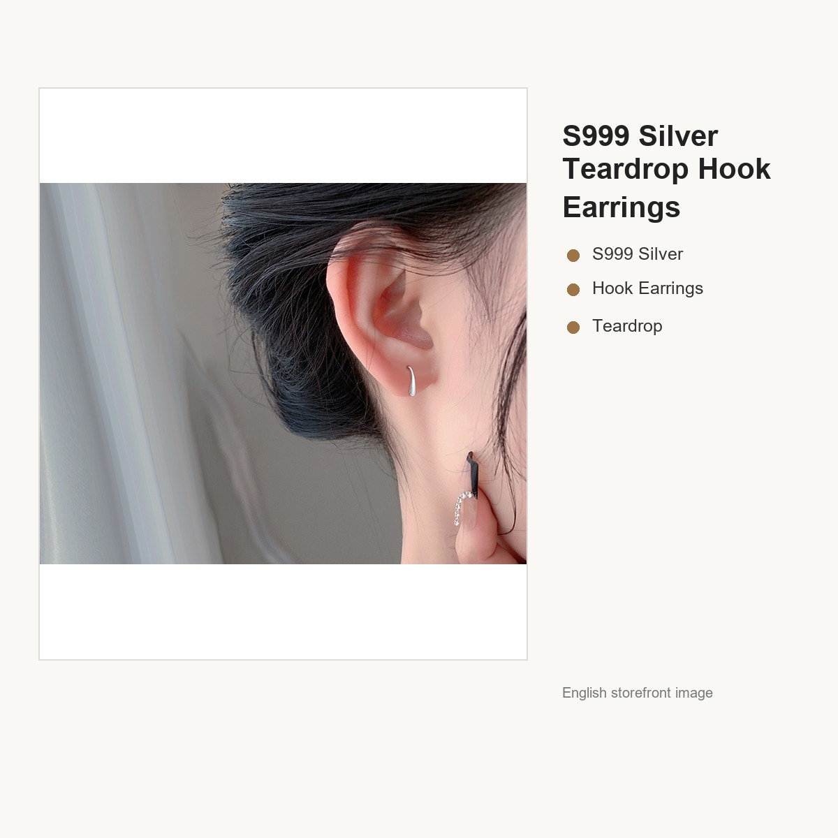 S999 Silver Teardrop Hook Earrings for Women gallery image 4