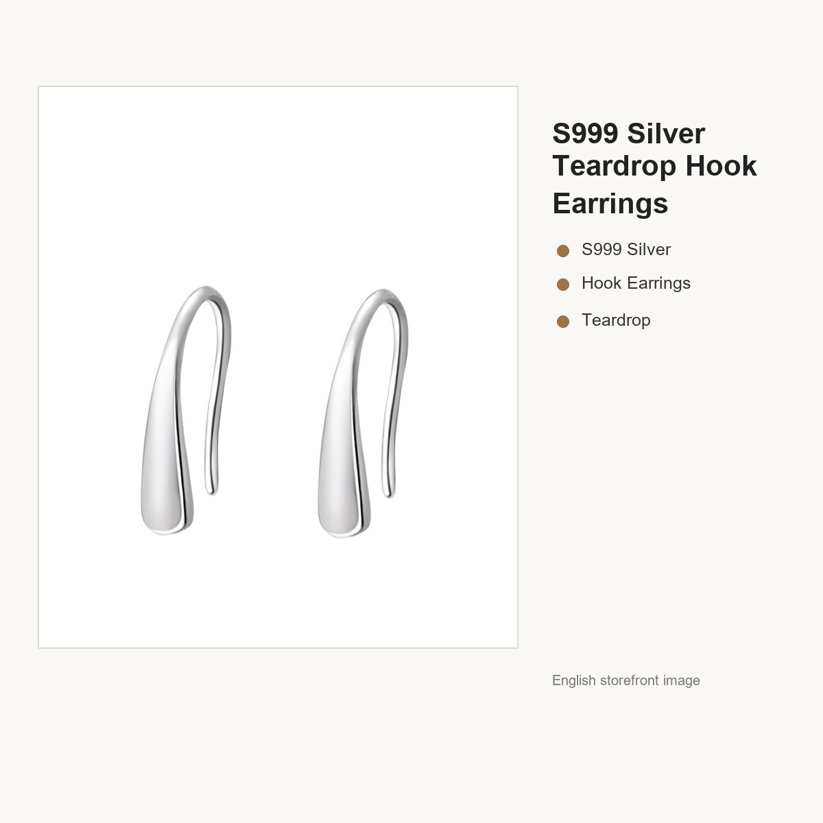 S999 Silver Teardrop Hook Earrings for Women gallery image 5