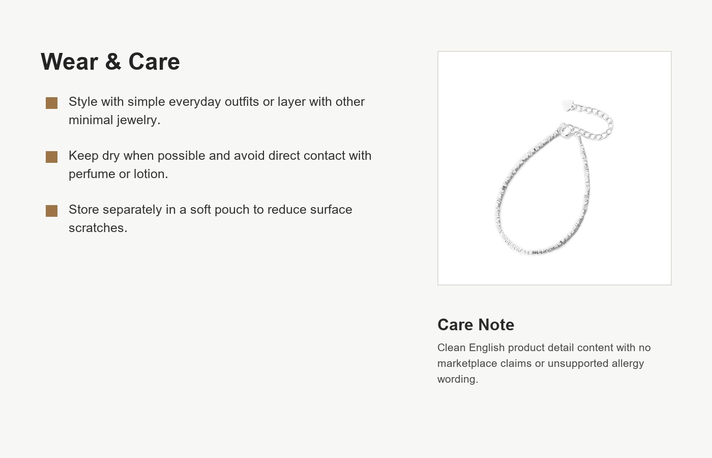 S999 Silver Textured Bead Bracelet for Women with Adjustable Chain detail image