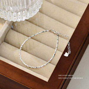 S999 Silver Textured Bead Bracelet for Women with Adjustable Chain main product image 1