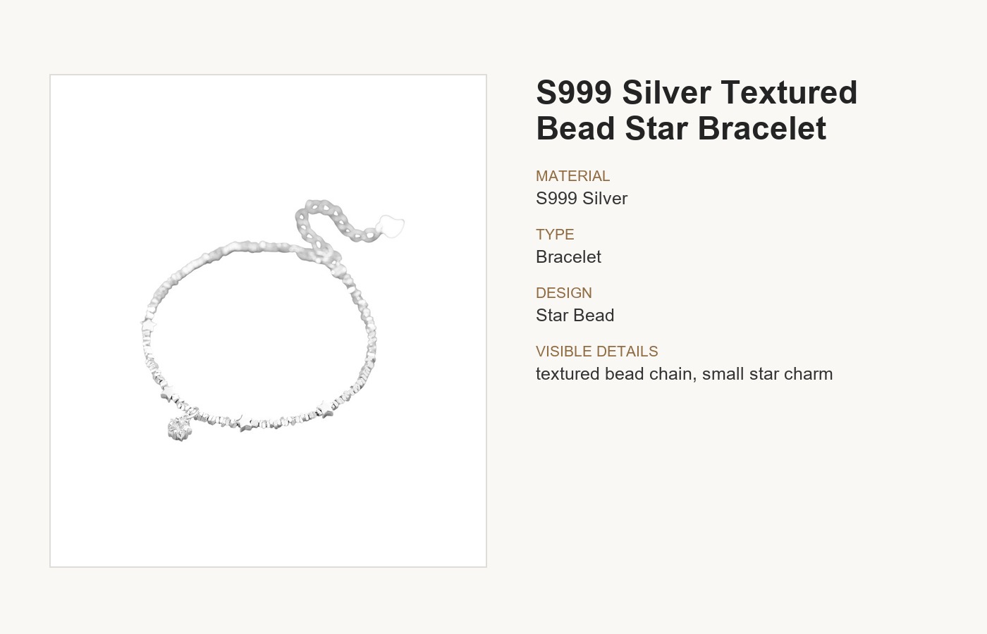 S999 Silver Textured Bead Star Bracelet for Women detail image