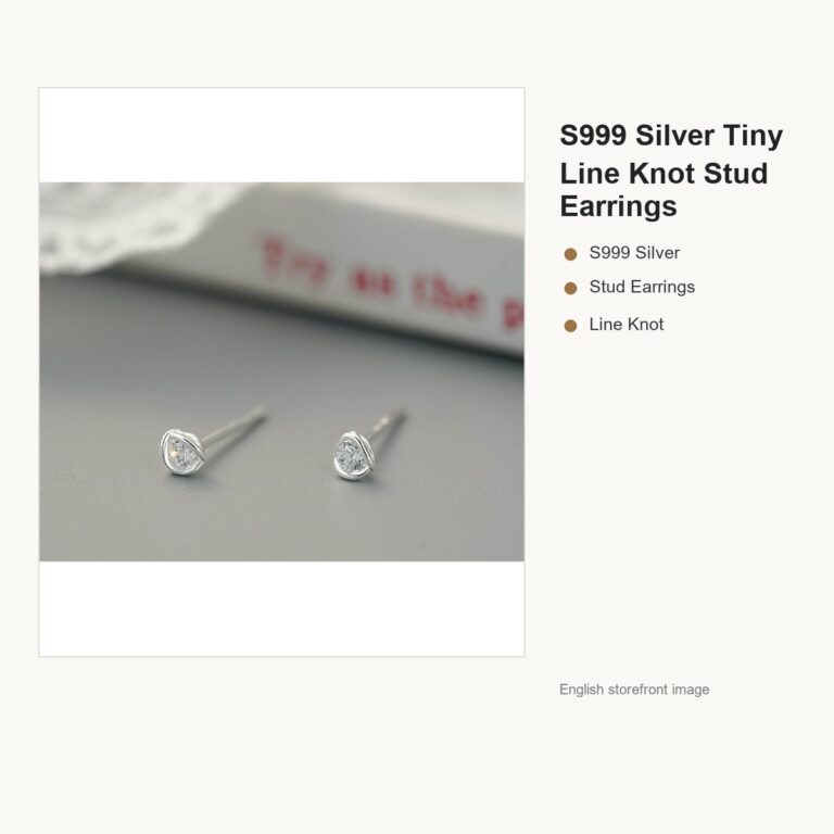S999 Silver Tiny Line Knot Stud Earrings for Women gallery image 1