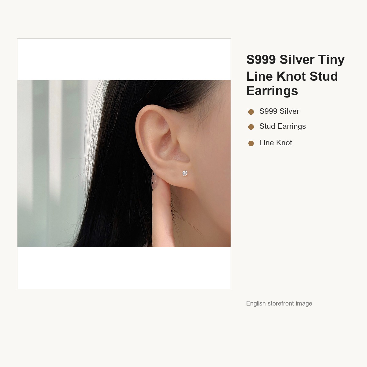 S999 Silver Tiny Line Knot Stud Earrings for Women gallery image 3