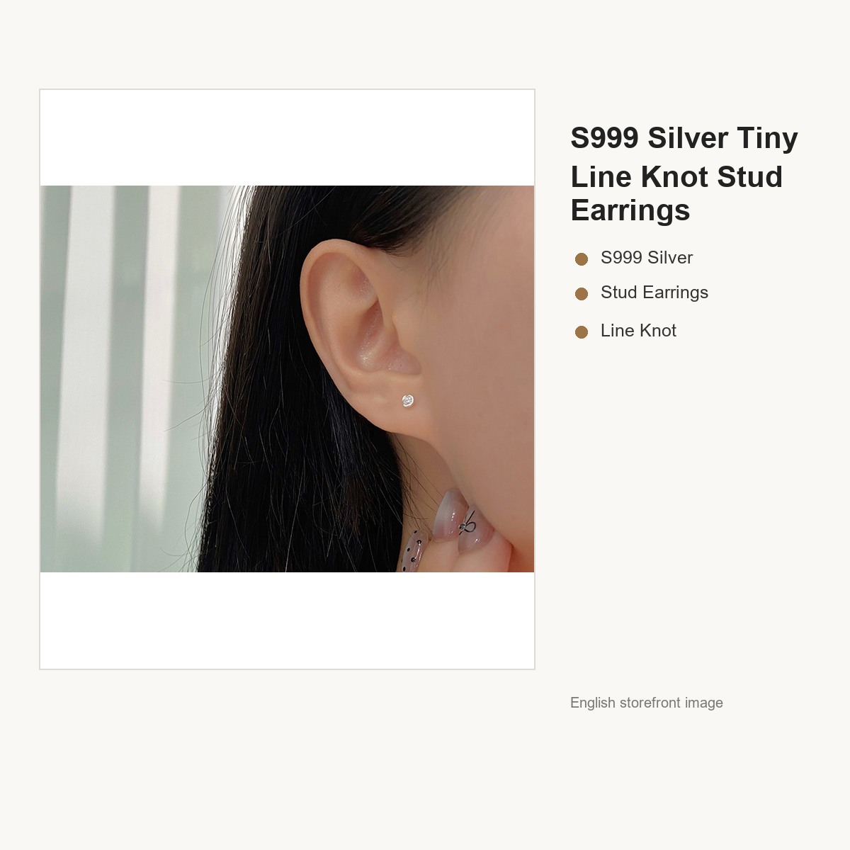 S999 Silver Tiny Line Knot Stud Earrings for Women gallery image 4